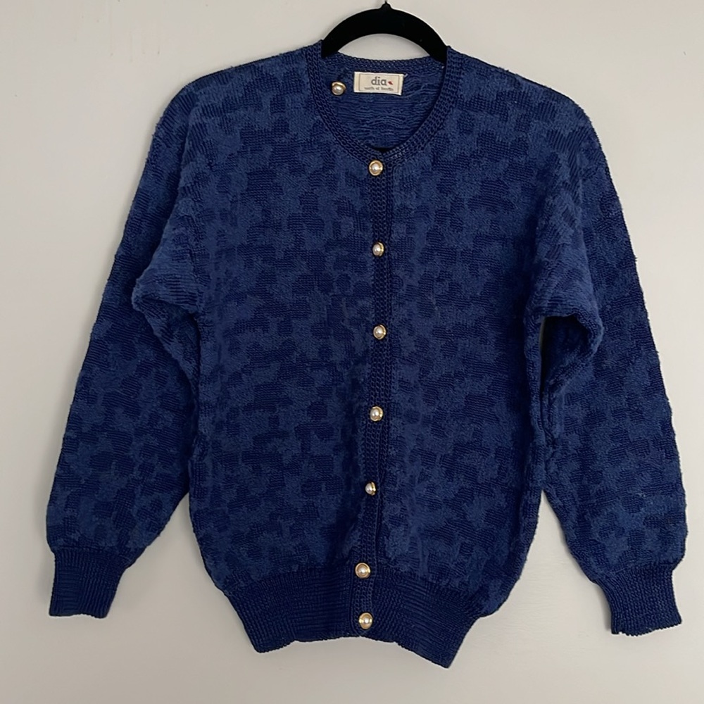 Vintage DIA North of Boston 1990 Patterned Knit Women Sweater Cardigan Size S/M